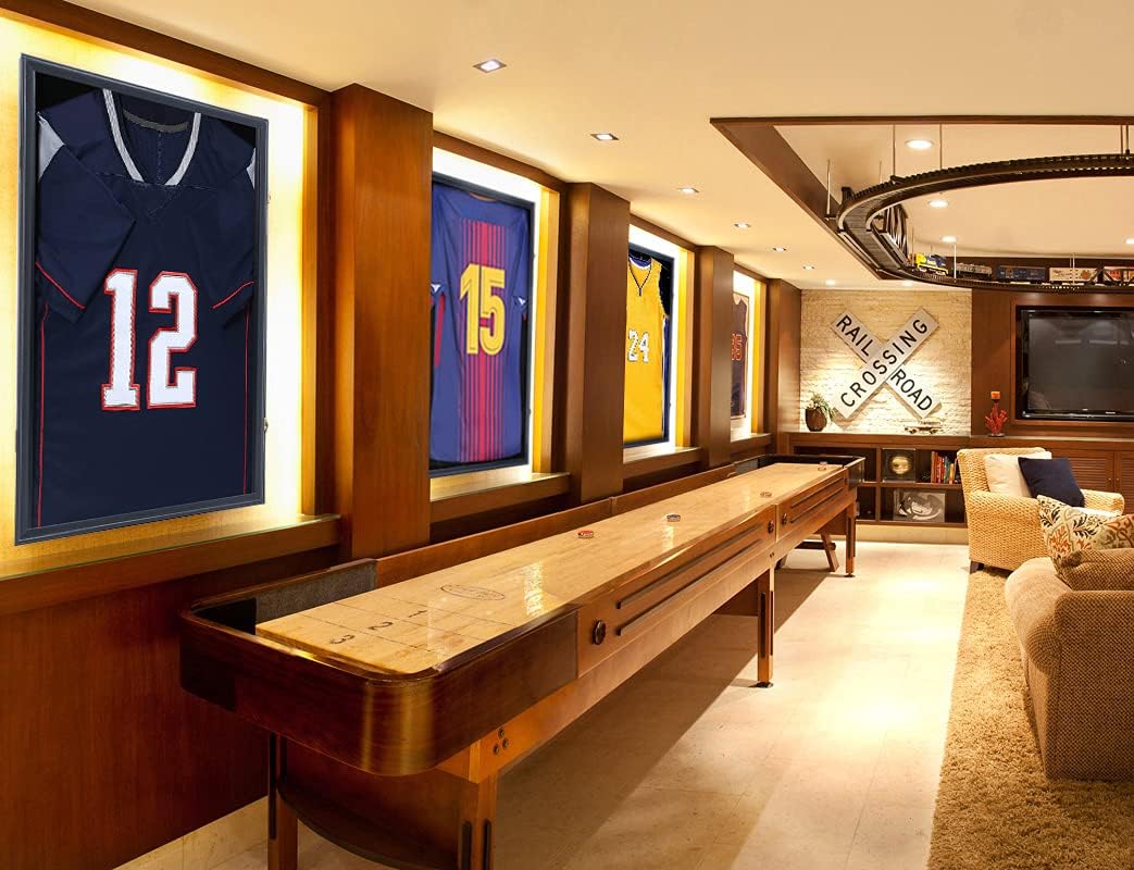 IHEIPYE Jersey Frame Display Case Shadow Box - Lockable with UV Protection Acrylic and Hanger for Baseball, Basketball, Football, Soccer, Hockey 2XL Sport Shirt and Uniform - Black