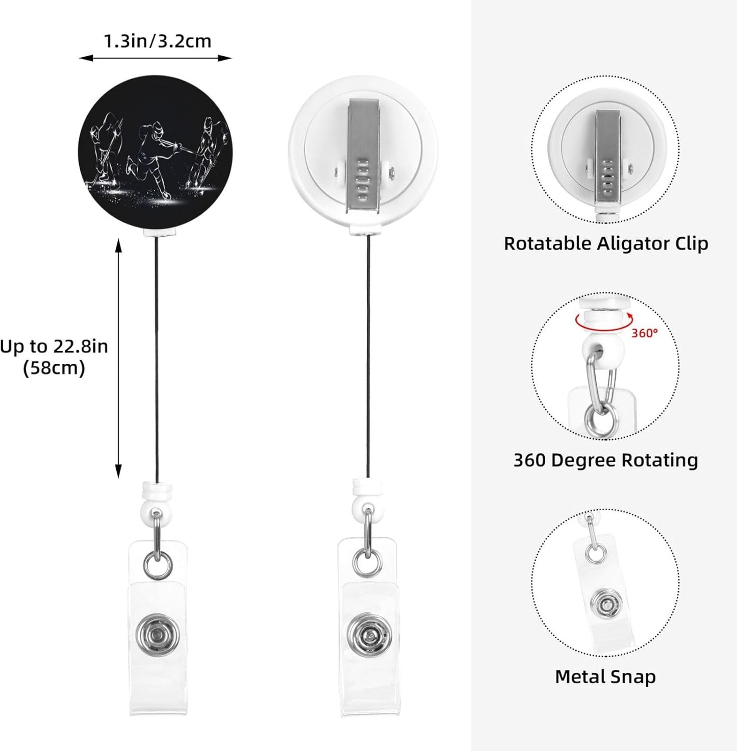 Ice Hockey Badge Reels Retractable Badge Holder with Clip for Id Name Tag Office Worker Student Teacher Nurse Doctor