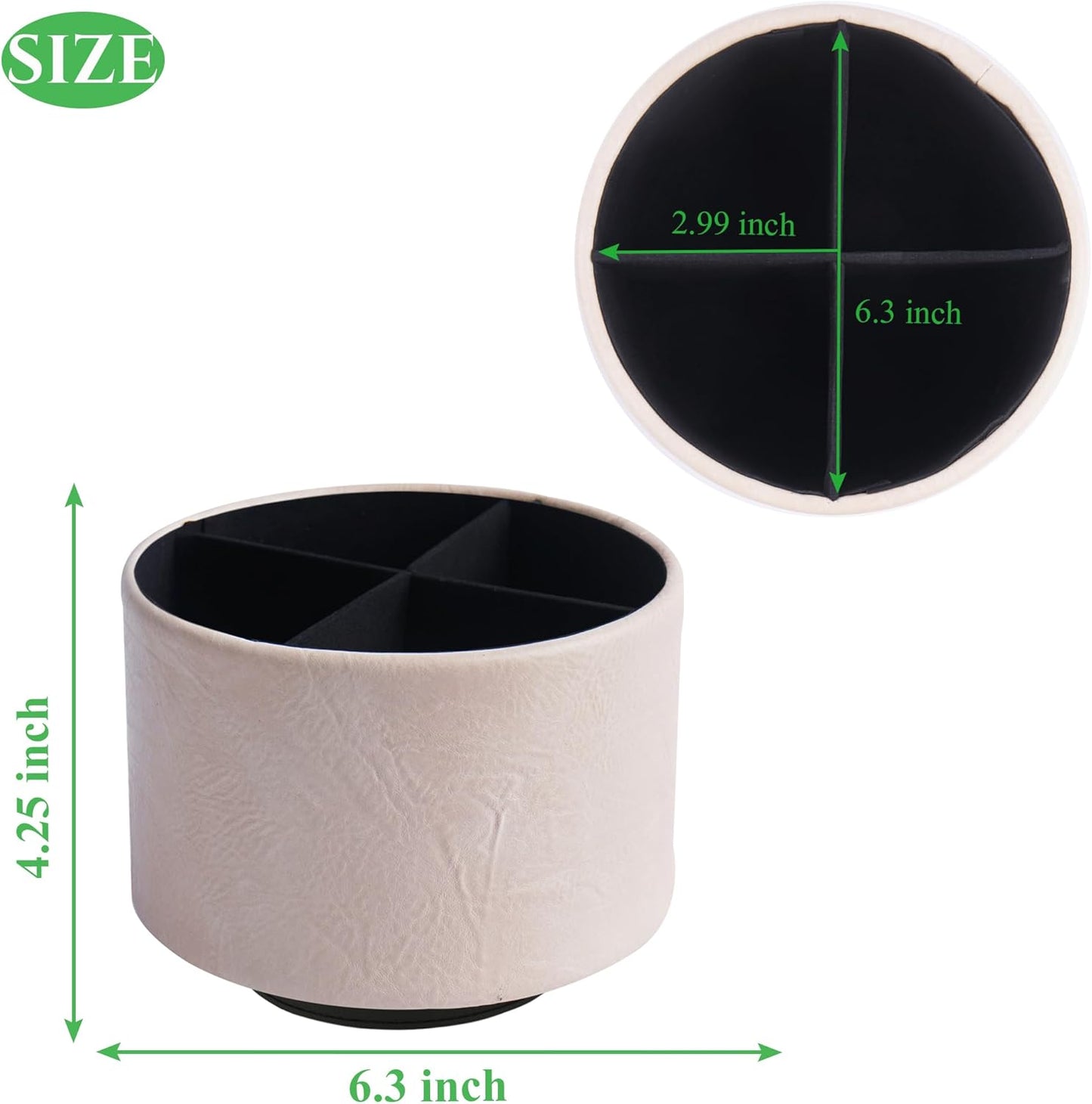 Hennaja Round Leather Art Supply Organizer,Remote Control Holder,360 Degree Spinning,Multi-Functional Pencil Holder,4 Compartments Desktop Stationary Organizer(1-Crazy White)