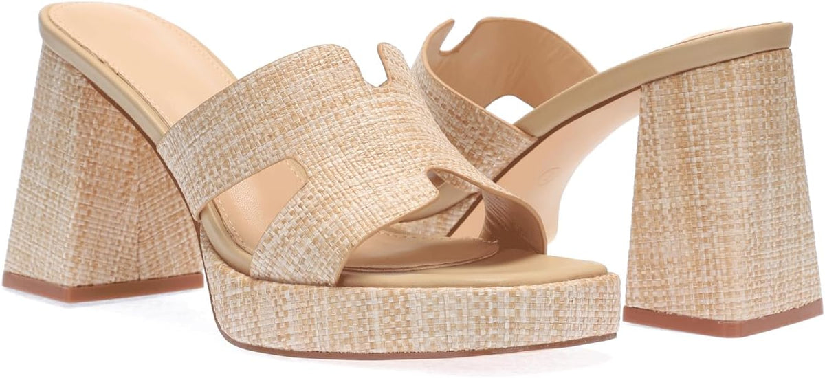 Monrovia Womens Sandals Heels for Women Slide On Block Chunky Platform High - Image 2