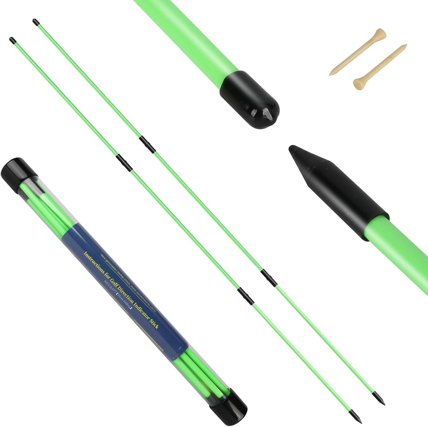 2 Pack Golf Alignment Sticks and 48” Foldable Training Rods, Lightweight Fiberglass Training Aid for Stance Alignment, Swing & Posture Correction, Portable with Storage Tube