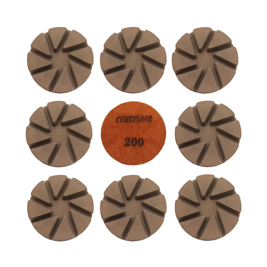 Hybrid Diamond Ceramic Polishing Pucks, Aggressive Concrete Terrazzo Floor Hook n Loop Grinding Pads, 3 Inch Long Using Life Transitional Discs,200# 9PCS