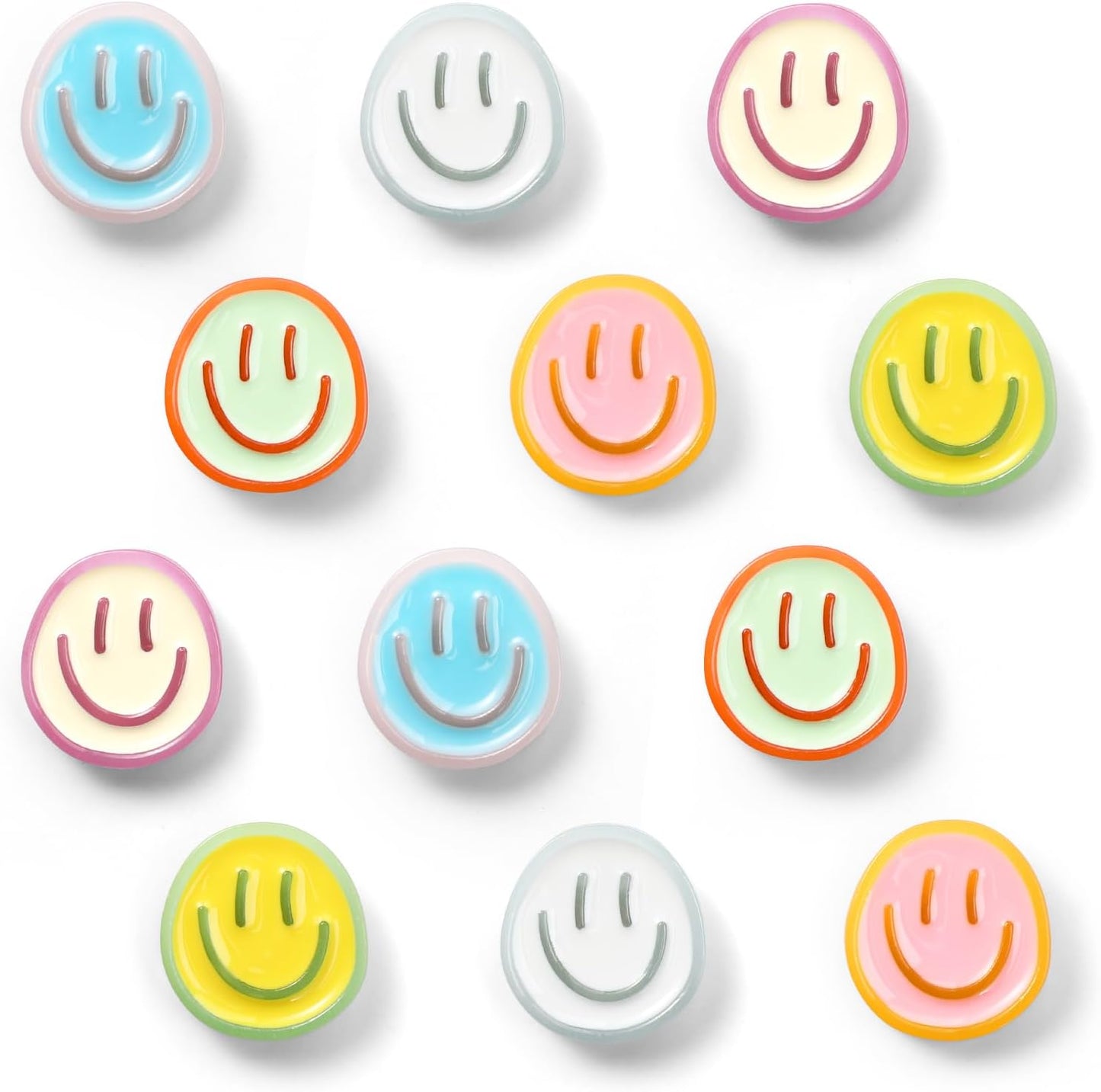 12Pcs Cute Fridge Magnets,6 Colors Cute Magnets, Resin Smile Face Refrigerator Magnet,Colorful Decorative Magnet for Locker Cabinet Fridge Whiteboard for Kitchen Classroom Office