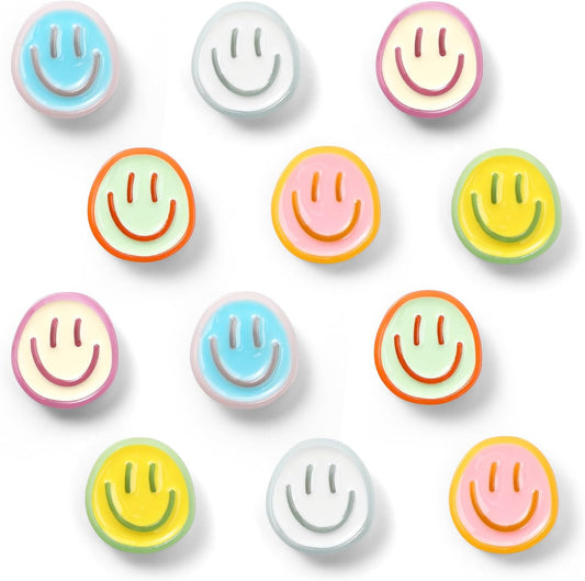 12Pcs Cute Fridge Magnets,6 Colors Cute Magnets, Resin Smile Face Refrigerator Magnet,Colorful Decorative Magnet for Locker Cabinet Fridge Whiteboard for Kitchen Classroom Office