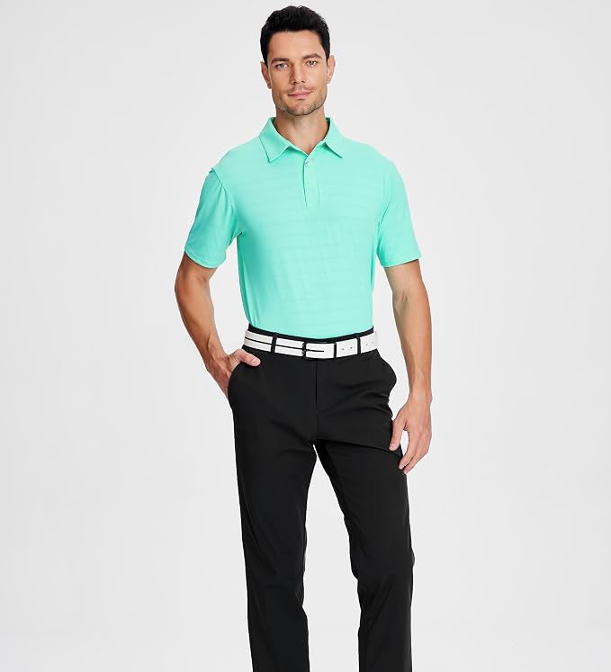 Esabel.C Jacquard Golf Shirts for Men Moisture Wicking Short Sleeve Performance - Image 5