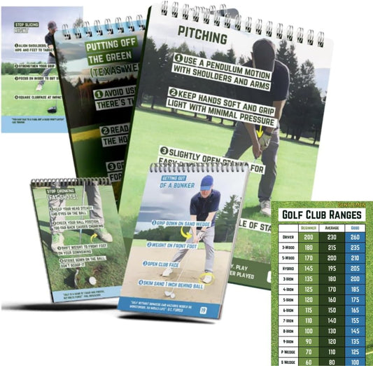 Golf Cheat Sheets Waterproof Pocketbook – Golf Training Aid - 175+ Swing & Shot Tips Pocket or Golf Bag Guide - Reference Cards for Beginners & Mid-Handicappers