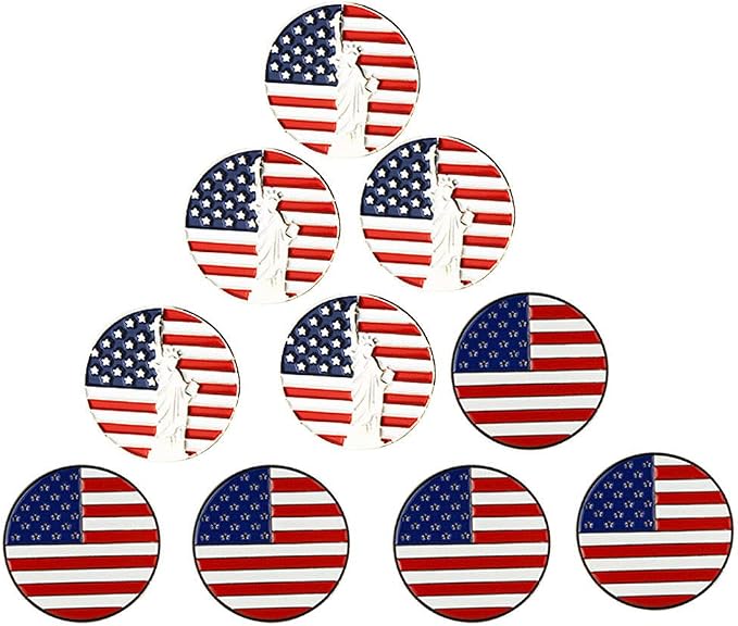 Lot of 10 Golf Ball Markers Assorted Patterns by PINMEI