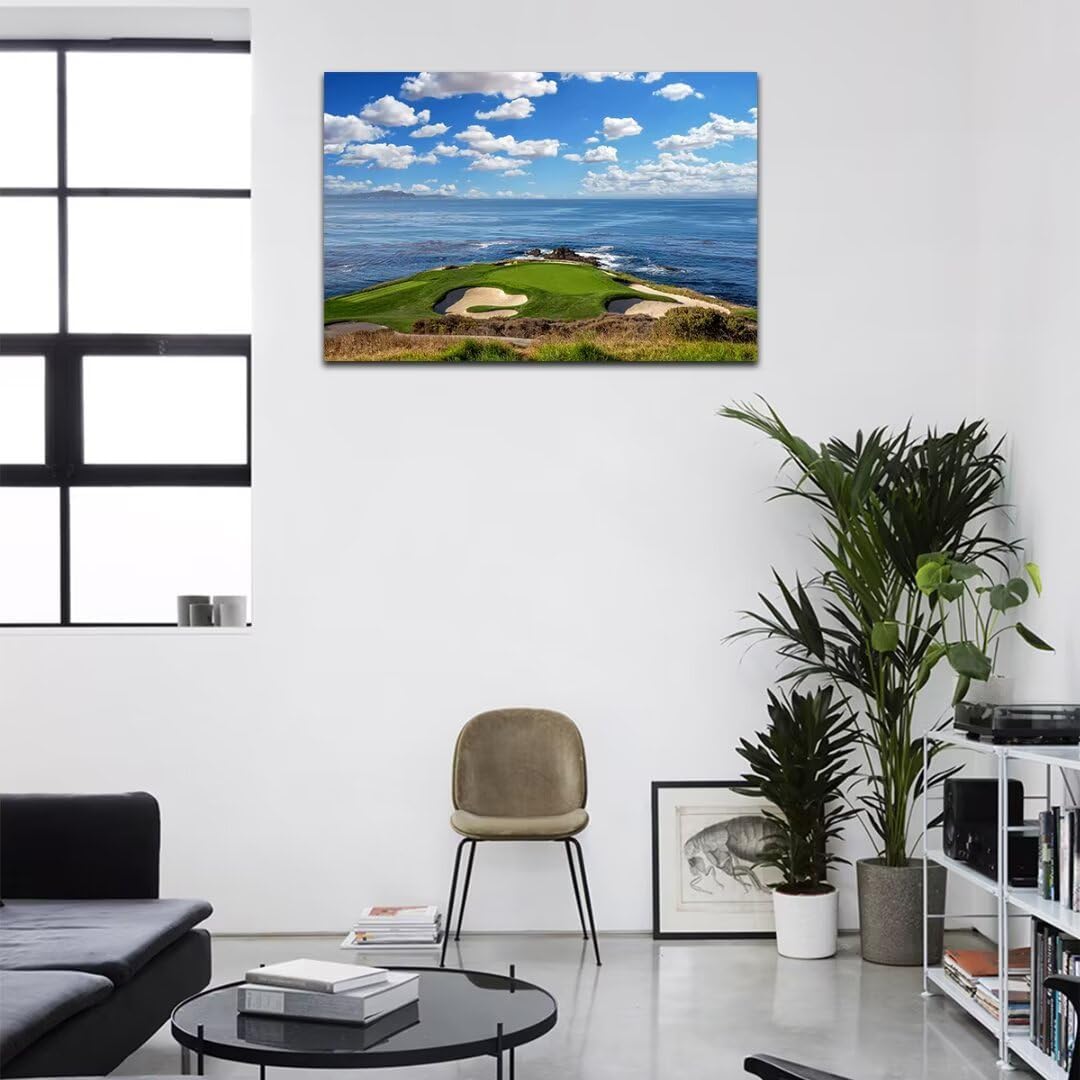 HJY Art USA California Golf Course Wall Art for Living Room Bedroom Golf landscape Canvas Wall Decor Blue Green Abstract Painting Poster for Home Decor Bathroom Office Artwork (18 x 24 inch)