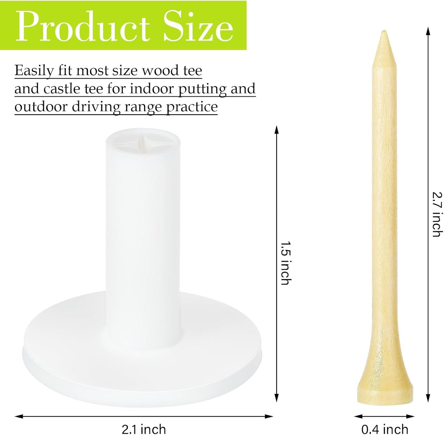 15 Set Golf Rubber Tee Holder Set for Driving Range Golf Practice Mat Indoor Outdoor Size 1.5 Inch (15 Golf Rubber Tee Holders, 15 Bamboo Tees)