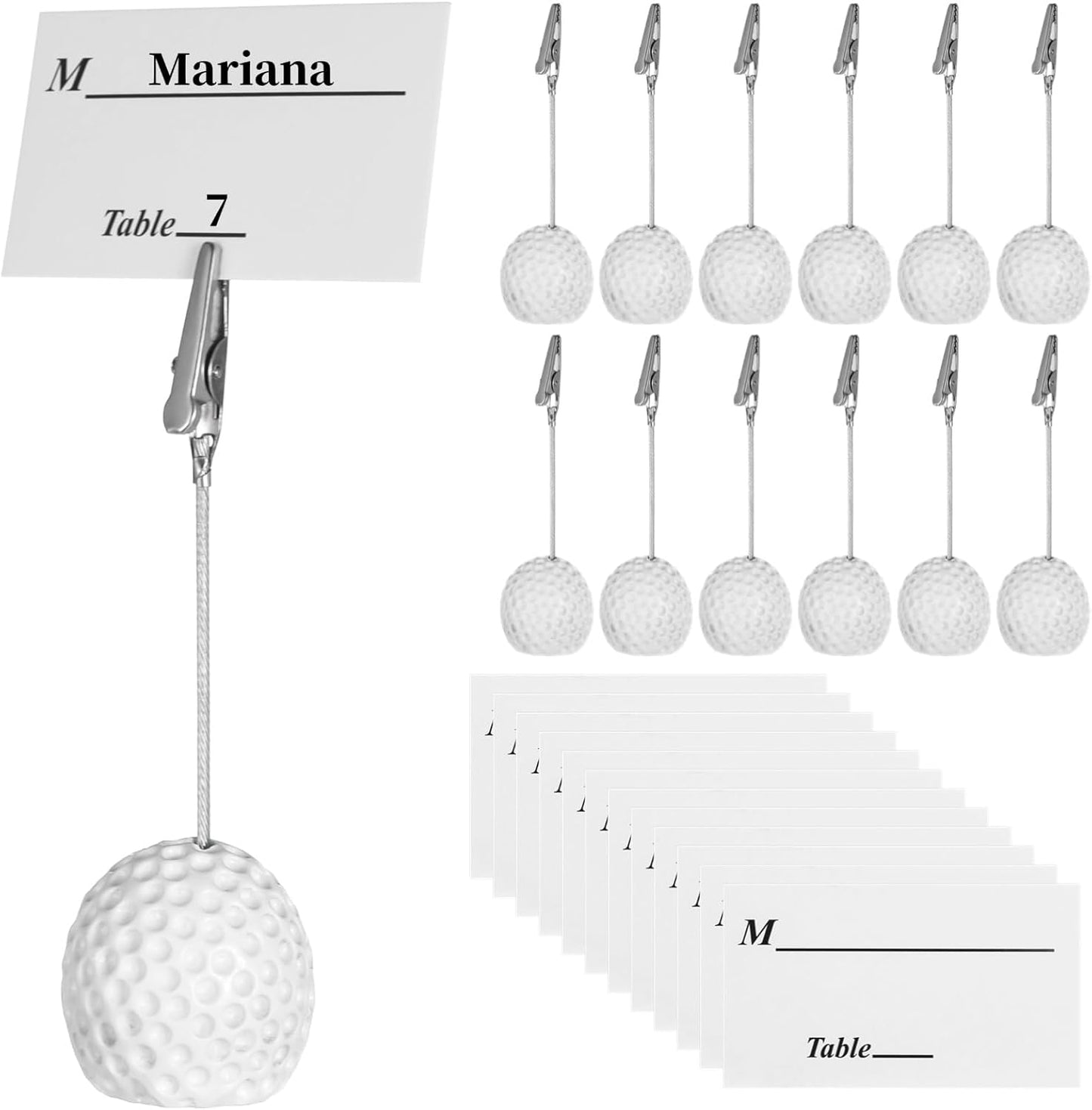 12 Pcs Ball Base Memo Clips, Resin Golf Ball Shaped Card Holders with Alligator Clips, Table Number Card Stands, Picture Photo Display Holders, Note Paper Clips for Wedding, Office