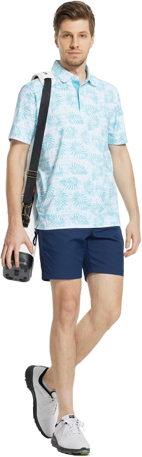M MAELREG Mens Golf Shirt Short Sleeve Dry Fit Print Moisture Wicking - Image 3