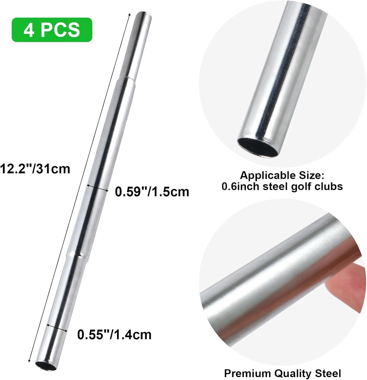 2 or 4 Pieces Golf Club Shaft Extensions, 0.6 Inch Steel Suitable for Iron and Wood Clubs, Essential Repair and Upgrade Kit