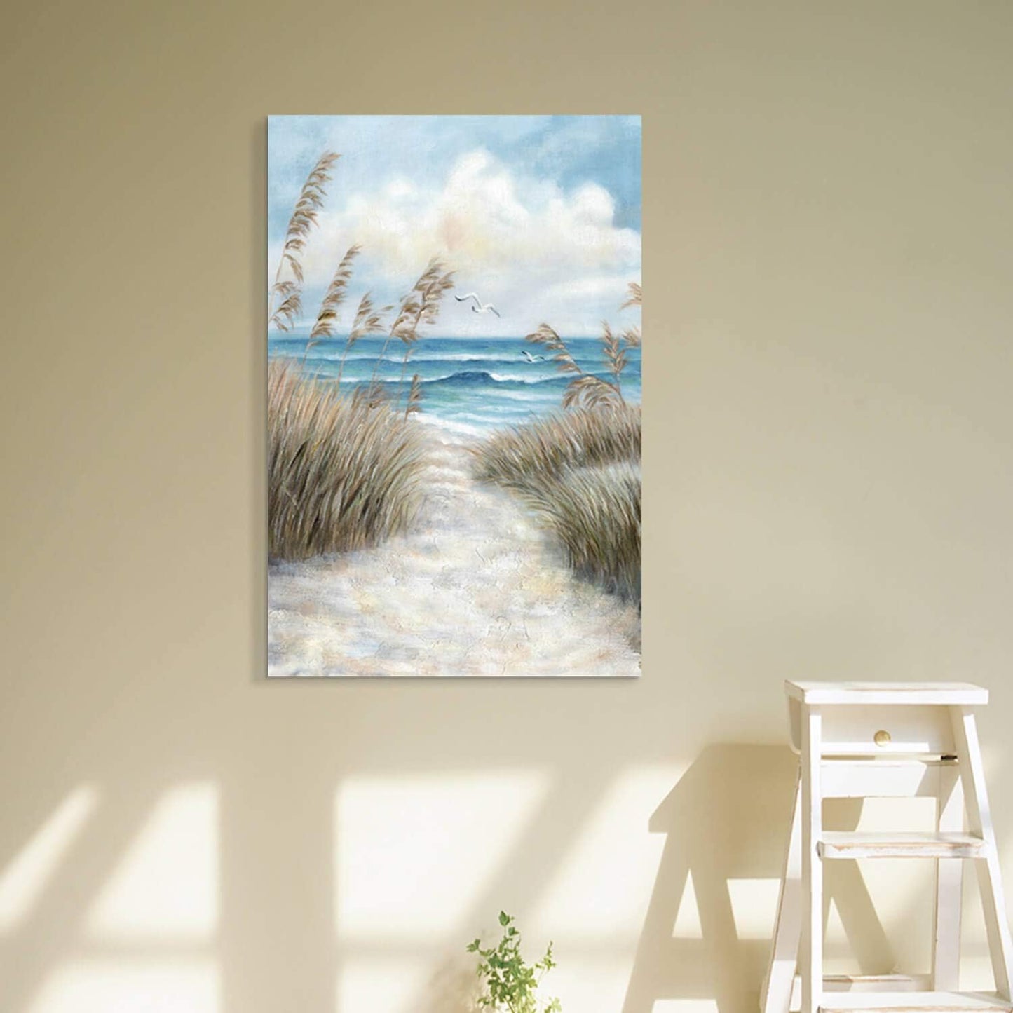 Hardy Gallery Seascape Canvas Abstract Wall Art: Beach Path Artwork to the Sea Abstract Coastal Artwork Painting for Bedroom (36'' x 24'' x 1 Panel)