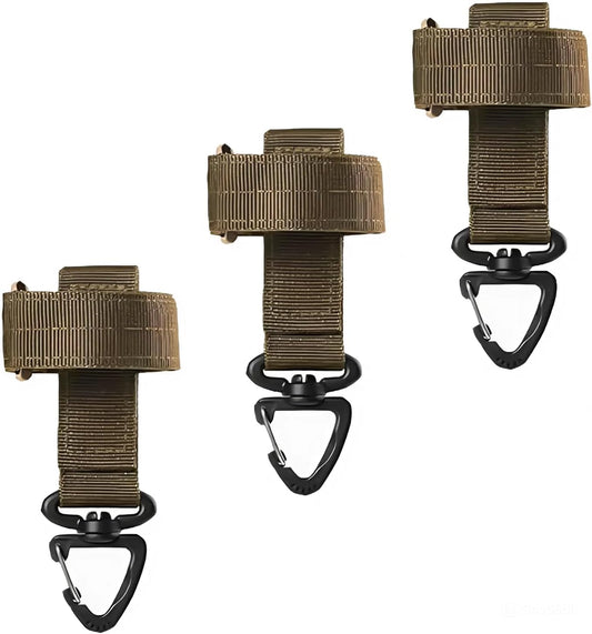 3 Pcs Tan Nylon Tactical Glove Holder Straps with Adjustable Safety Clips for Duty Belts Ideal for Outdoor Work Climbing Rope Storage Hunter Gear Connect Rope Organization 360° Swivel Hook Buckles