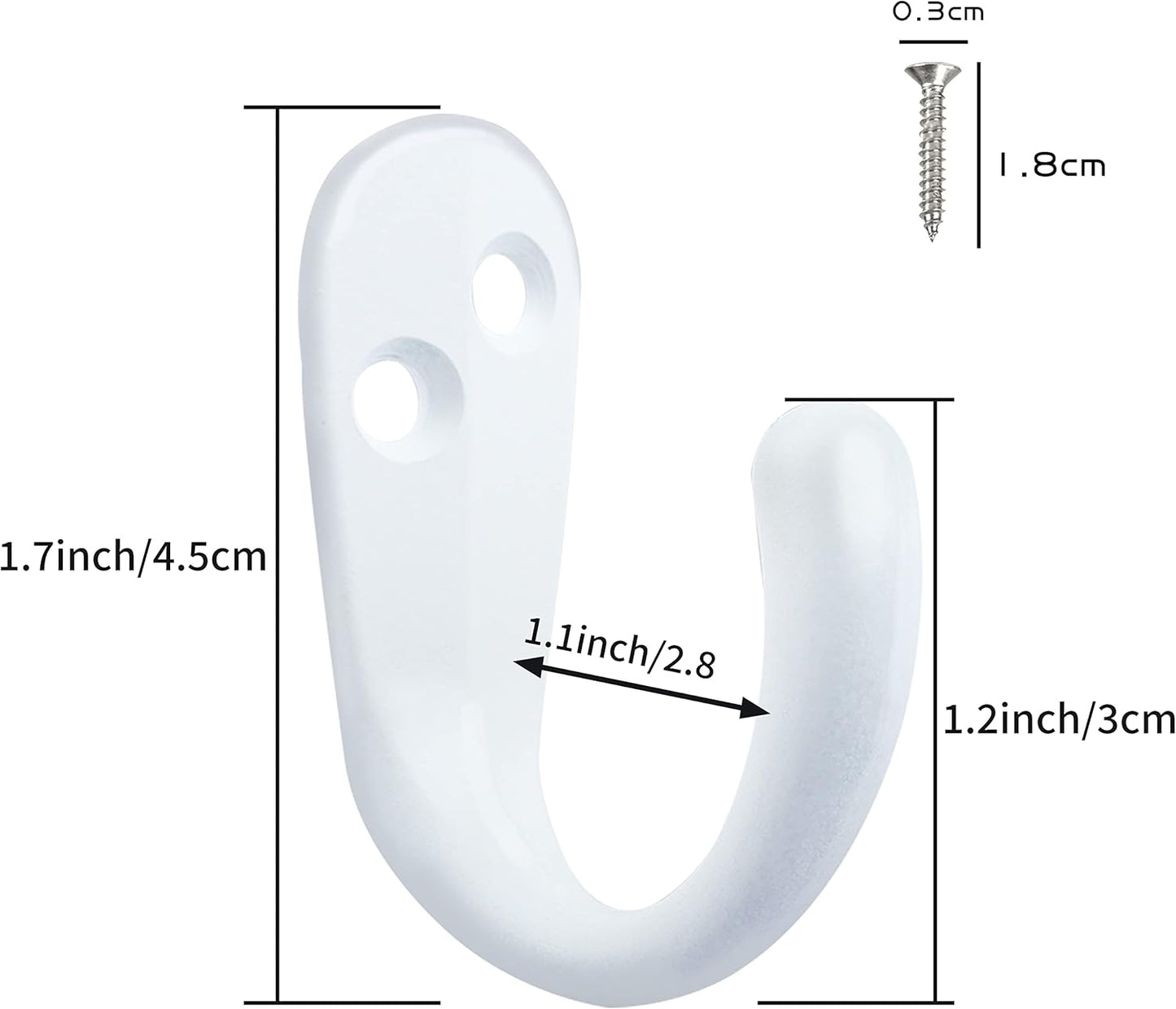 IBosins 15PCS Coat Hooks Wall Mounted Single Prong Robe Hook for Hanging Towel Hooks with 30 Screws for Bags, Hat, Cap, Scarf, Cup (White)