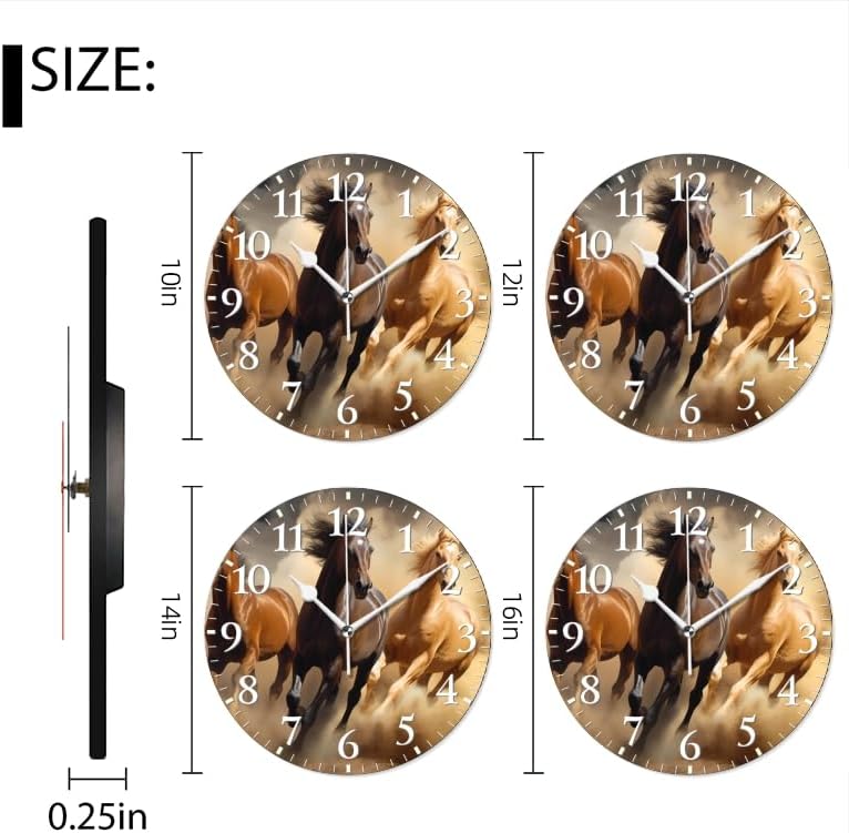 Horses Wall Clock Non-Ticking Silent Clocks Battery Operated Analog Decor Clock for Home-Three Horses Run Through The Desert(12inch)