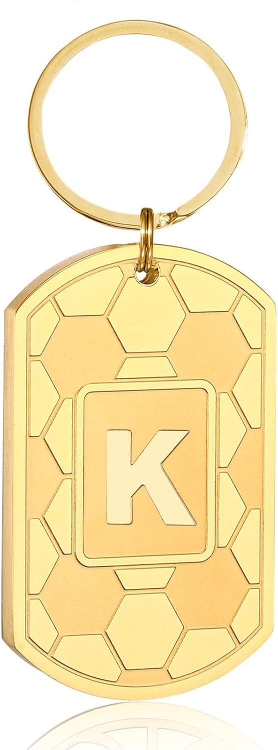 Initial Keychain Gifts for Men,Soccer Dog Tag Mens Keychains for Men Him Dad