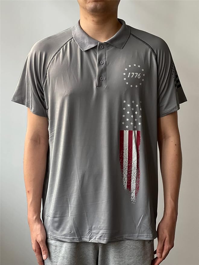 HARGLESMAN Men's 1776 Independence Day American Flag Short Sleeve Polo Golft - Image 2