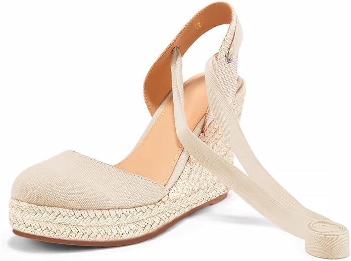 FISACE Womens Summer Espadrille Heel Platform Wedge Sandals Ankle Buckle Strap - Image 6