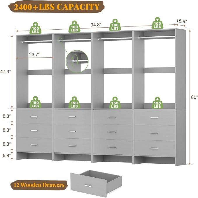 Aheaplus Closet System Closet Organizer, Wood Closet Organizer System, Walk-in - Image 7