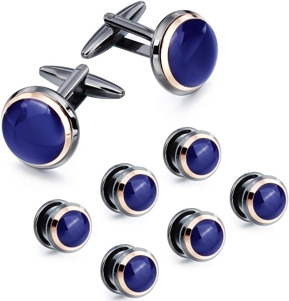 HAWSON Cufflinks and Studs for Men-Fashion Men Vintage Enamel Carbon Fiber Tuxedo Shirt Cufflinks and Studs Set for Regular Wedding Business Accessories