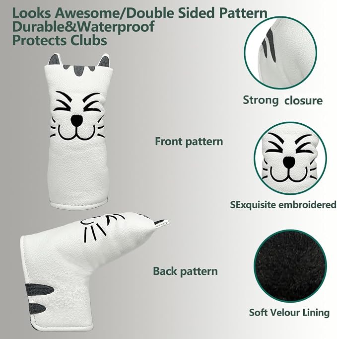 Golf Kitty Head Cover Golf Club White Leather Headcovers 1pc/4pcs Set Fits - Image 4