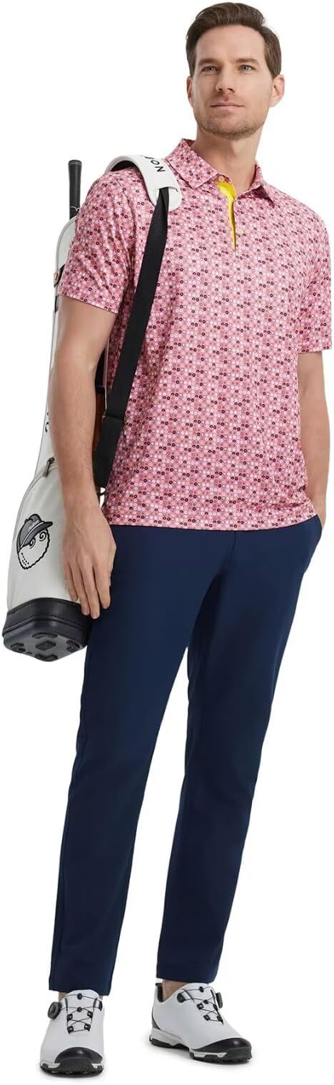 M MAELREG Mens Golf Shirt Short Sleeve Dry Fit Print Moisture Wicking - Image 3