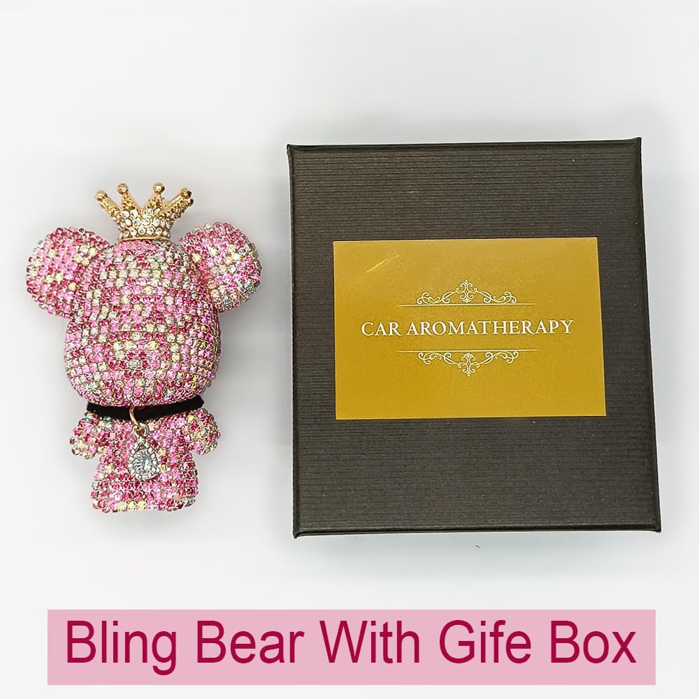 Handmade Bling Rhinestone Bear Car Air Freshener Cute Ornaments Car Vent Clips Accessories Perfume Clip Aromatherapy Diffuser Fragrance Cotton Pad Car Interior Decoratio Women Girl (AB Pink)