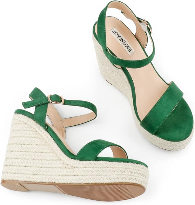 JOY IN LOVE Womens Espadrilles Wedge Sandals Platform Heels Ankle Strap Open - Image 3