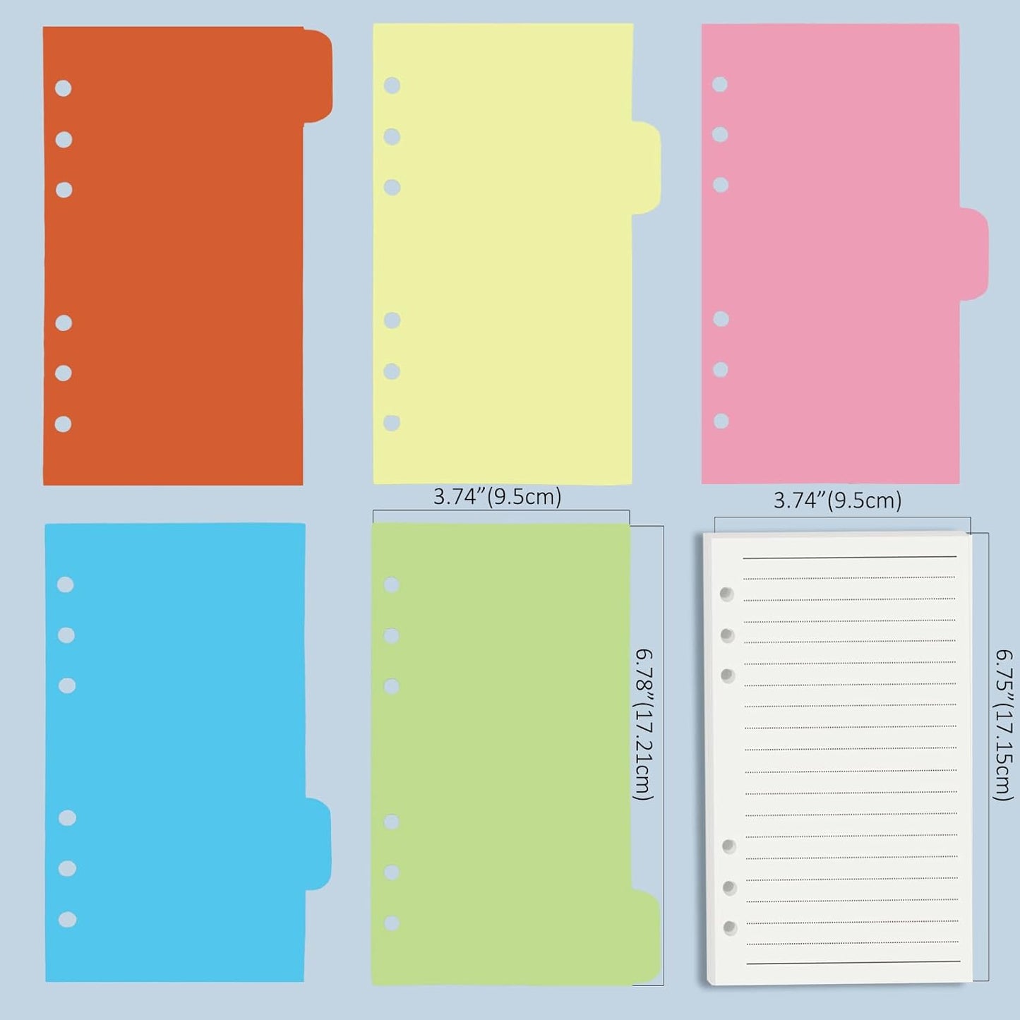 Harphia A6 6 Holes Binder Refill Value Set, 90 Sheets Ruled Line Planner Insert, 5 Sheets Binder Paper Dividers, Translucent Planner Pocket, PVC Binder Card Bag, 200Pcs Colorful Index Stickers