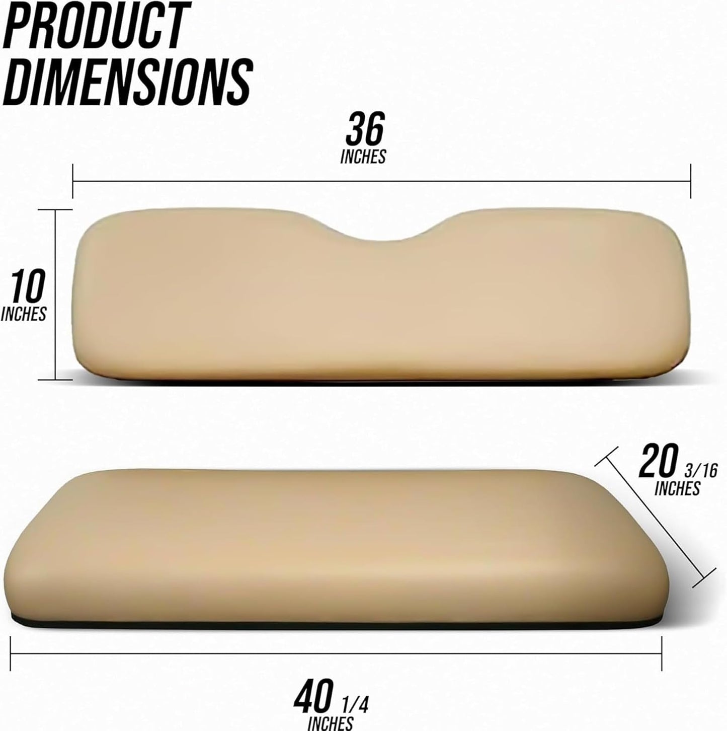 Huskey Parts Company Golf Cart Seat Cushion, Tan Color Front Bottom Seat for EZGO Medalist, TXT 1994 to 2013, Golf Cart Front Seat Replacement with Mounting Hardware & Hinges