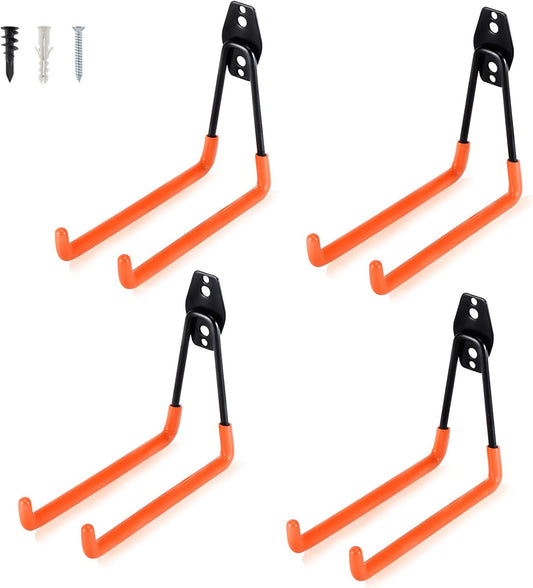Aoben Heavy Duty Steel Garage Storage Hooks, Utility Tool Hangers and Combinable Wall Mount Hooks for Organizing Ladder, Hold Chairs, Heavy Tools (Large U, 4 Pack)
