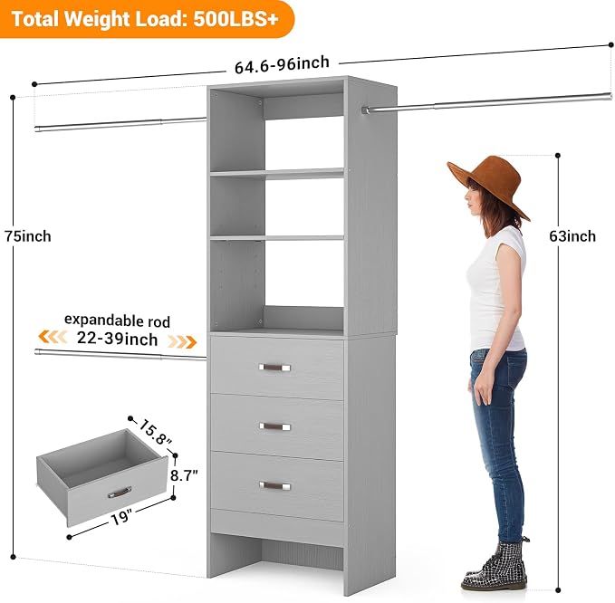 Homieasy 96 Inches Closet Organizer System, 8FT Customizable Walk In Closet - Image 2