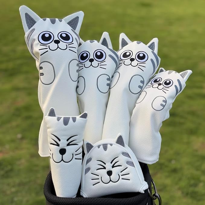 Golf Kitty Head Cover Golf Club White Leather Headcovers 1pc/4pcs Set Fits - Image 2