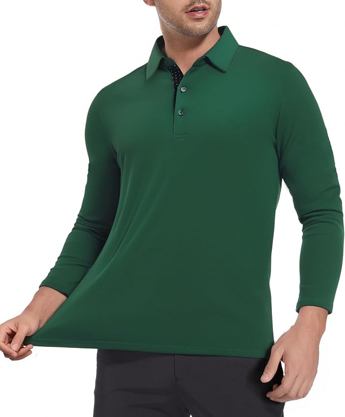 Alex Vando Mens Golf Shirt Moisture Wicking Quick-Dry Solid Long Sleeve Polo - Image 3