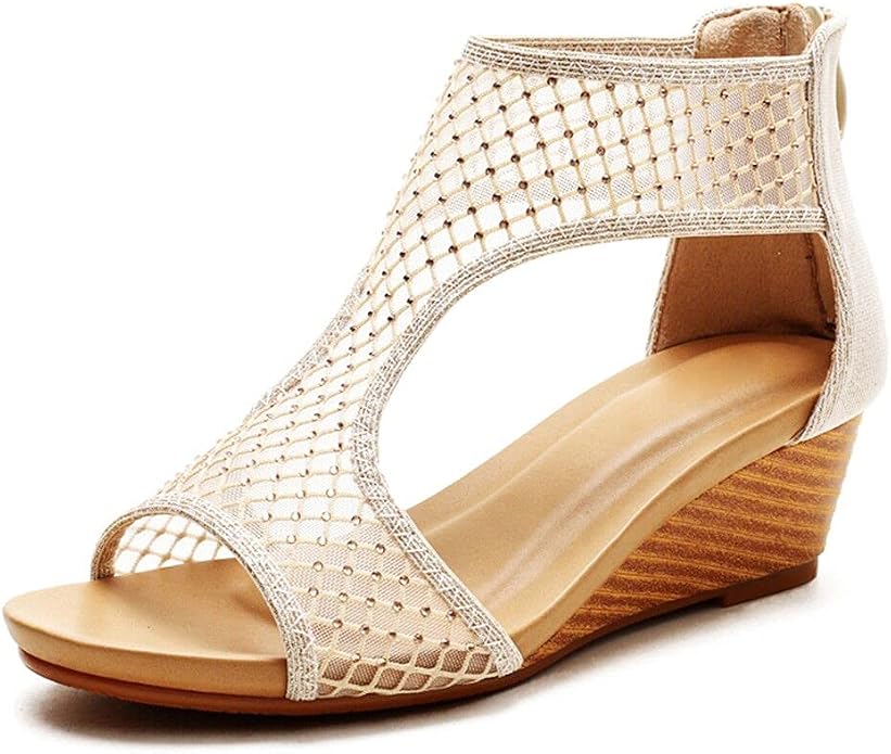 WOJWSKI Women's Slide Wedge Sandal Open Toe High Heel Zipper Back Platform by WOJWSKI