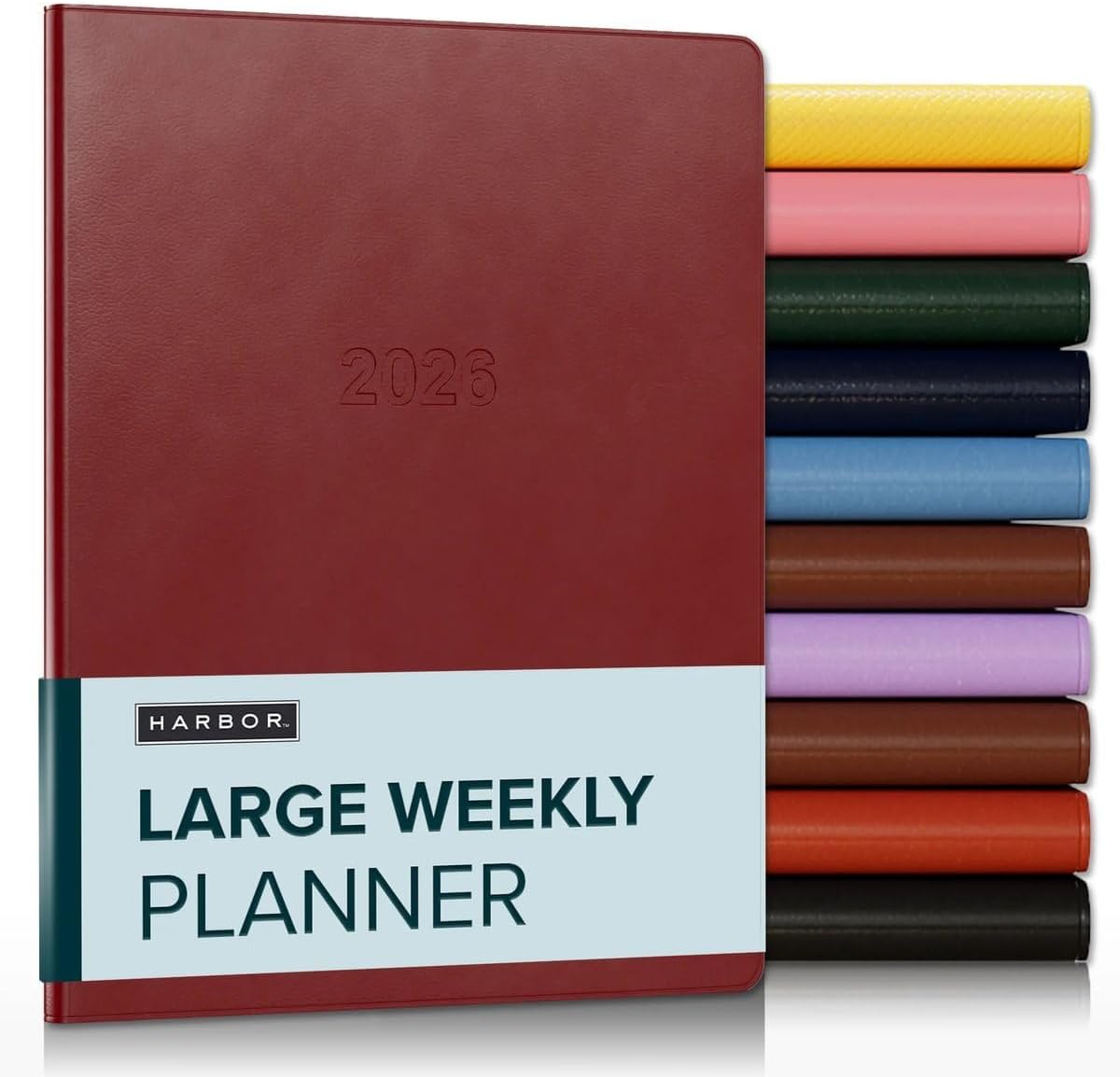 Harbor Large Weekly Monthly Planner 2025-2026 - Calendar Planner and Notebook, Durable Faux Leather, 192 Pages, Softcover & Book Bound - Cambridge Red - 9.75 x 7.5 "