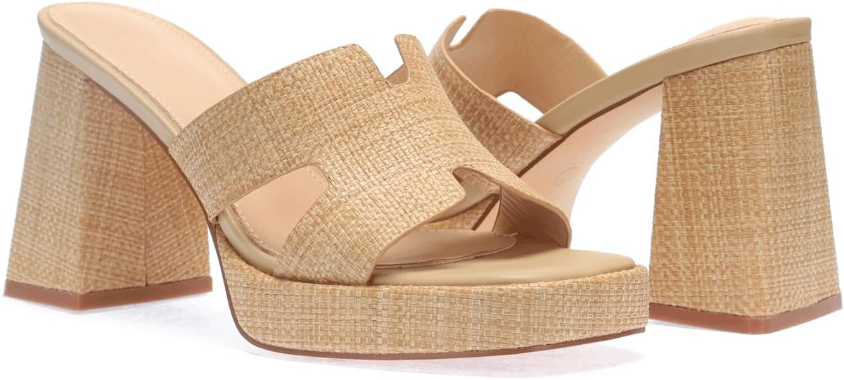 Monrovia Womens Sandals Heels for Women Slide On Block Chunky Platform High - Image 2