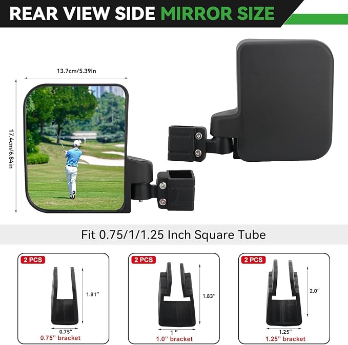 Golf Cart Side Mirrors for EZGO Club Car Yamaha, No Drilling HD-Shatterproof - Image 6