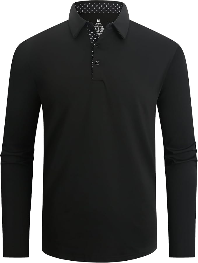 Alex Vando Mens Golf Shirt Moisture Wicking Quick-Dry Solid Long Sleeve Polo by AlexVando