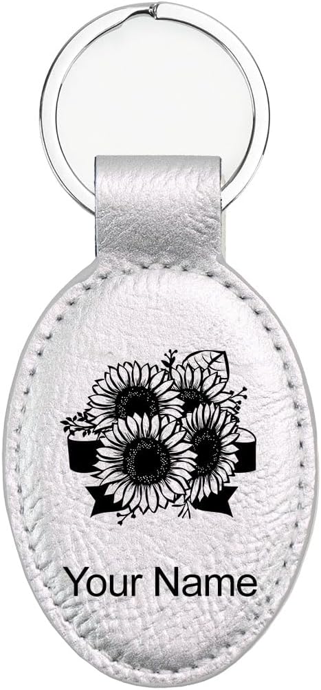 LaserGram Oval Keychain, Sunflowers, Personalized Engraving Included by LaserGramCustomEngravedGifts