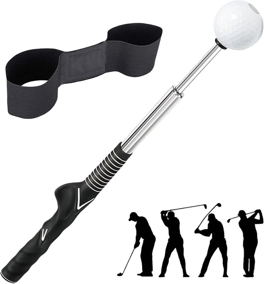 Golf Training Aids, Golf Grip Training Aid Swing Trainer with 1 Arm Posture Correction Band and 1 Telescopic Golf Simulator, Golf Practice Accessories Perfect for Beginners and Pros