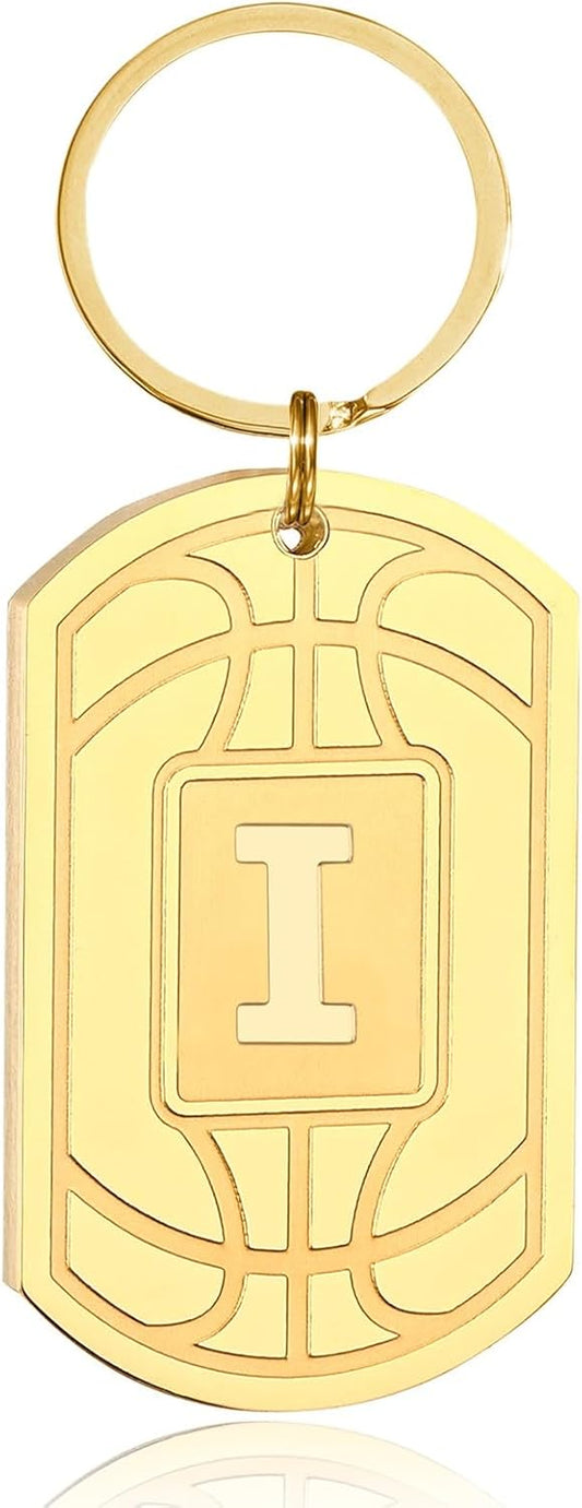 Initial Keychain Gifts for Men,Basketball Dog Tag Mens Keychains for Men Him Dad