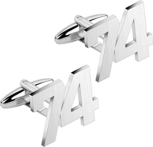 AMITER Mens Cufflinks with Number, Classic Silver Personalized Cuff Links for Men, Sport’s Day Casual or Formal Shirts