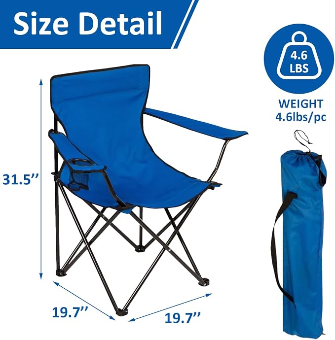 Folding Camping Chair with Cup Holder, 225lbs Capacity, Portable Foldable Chair - Image 2