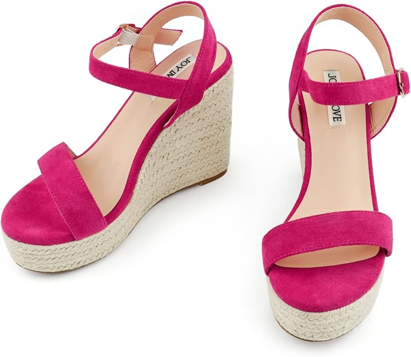 JOY IN LOVE Womens Espadrilles Wedge Sandals Platform Heels Ankle Strap Open - Image 2