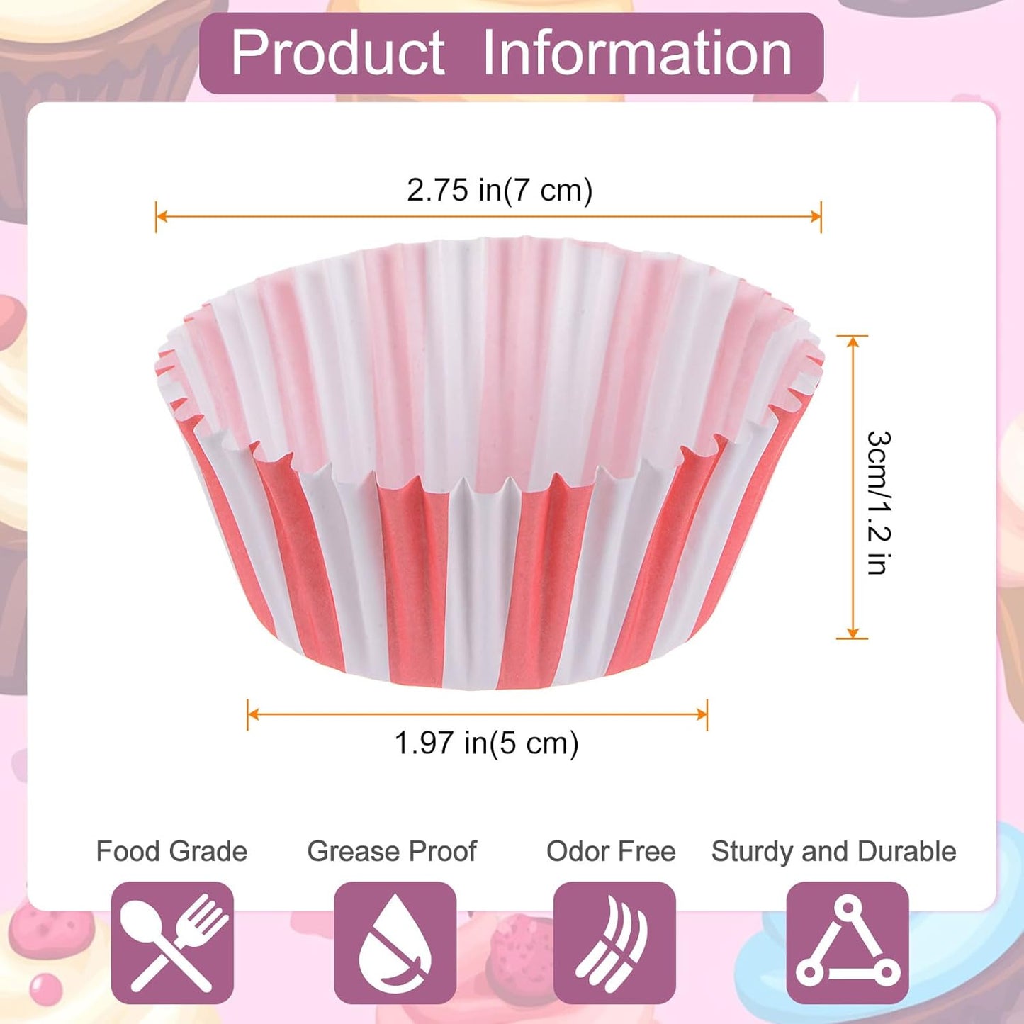 HARFINGTON 100 Count Cupcake Liners Red Stripe Cupcake Cups Standard Size Muffins Liners Papers Baking Cups Wrappers Greaseproof for Party Wedding Birthday