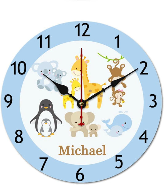 10 inch Golf Ball Personalized Name Wall Clocks Battery Operated for Kids Bedrooms Nursery School Playroom Decor,Custom Kids Name Wall Clock, Wood Round Clock Silent for Children Room Decor