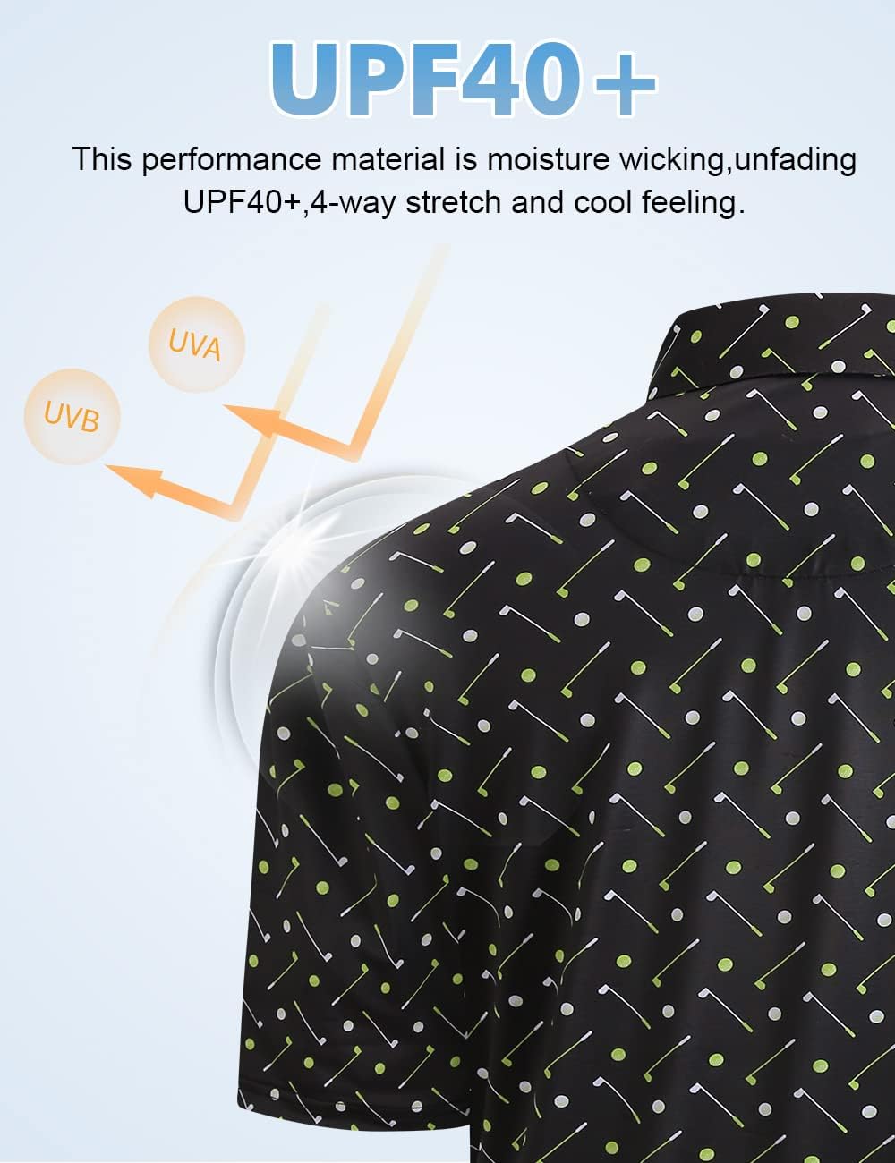 Hodaweisolp Golf Shirts for Men Dry Fit Print Moisture Wicking Performance Short Sleeve Polo Shirt