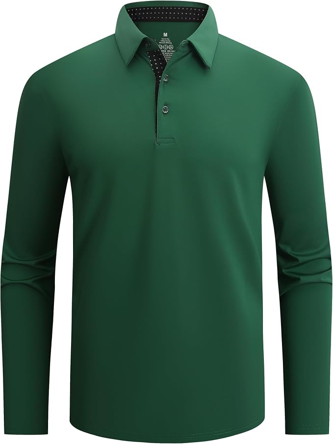 Alex Vando Mens Golf Shirt Moisture Wicking Quick-Dry Solid Long Sleeve Polo by AlexVando